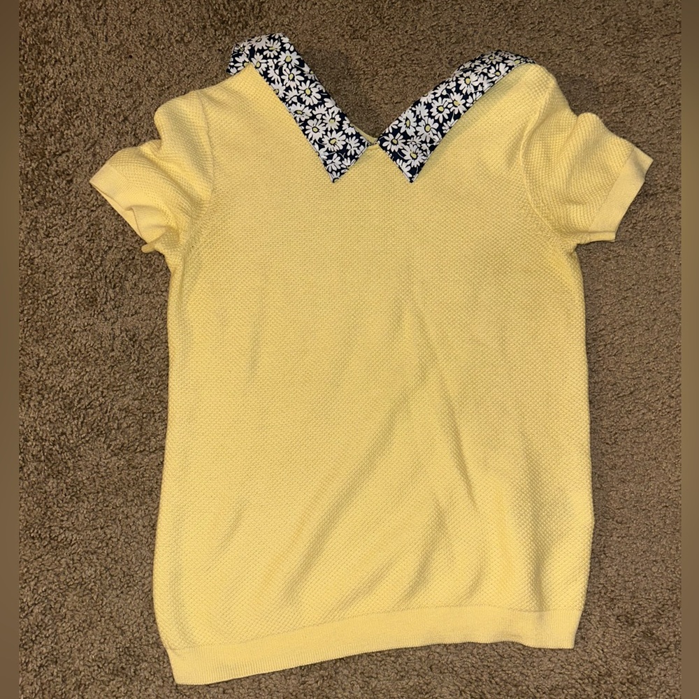 J. Crew Short Sleeve Woven Collar Sweater Key Hole Women’s XXS